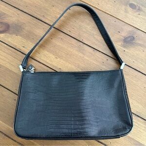 Ann Taylor Black Croc-Embossed Shoulder Bag
